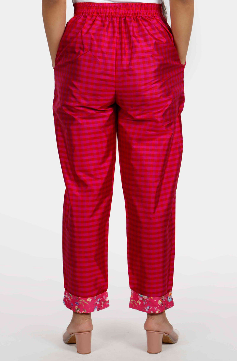 Rani Pink Woven Checks Pants